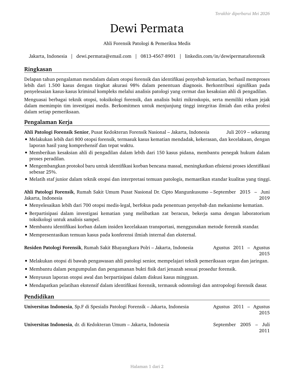 Coroners CV in Indonesian — page 1