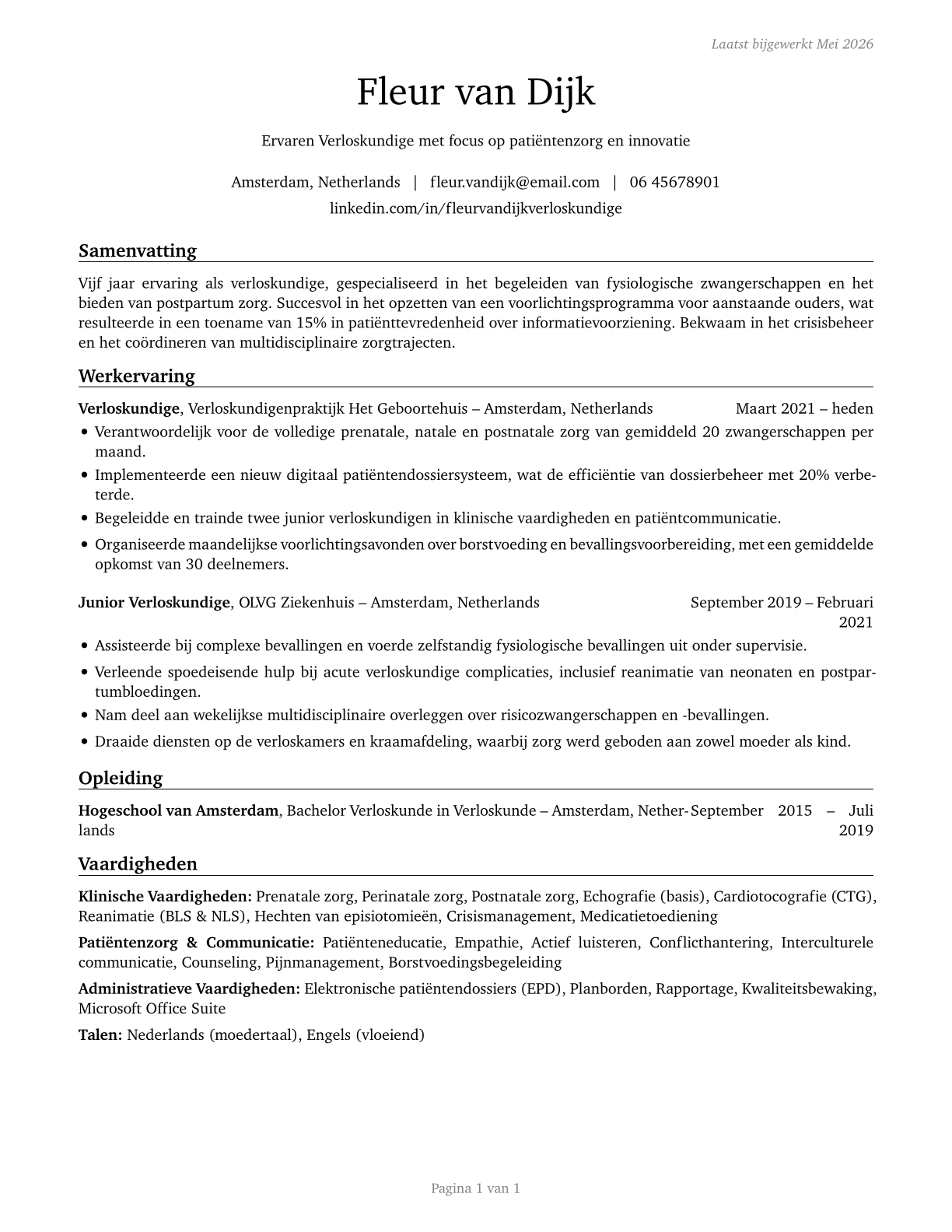 Midwives CV in Dutch — page 1
