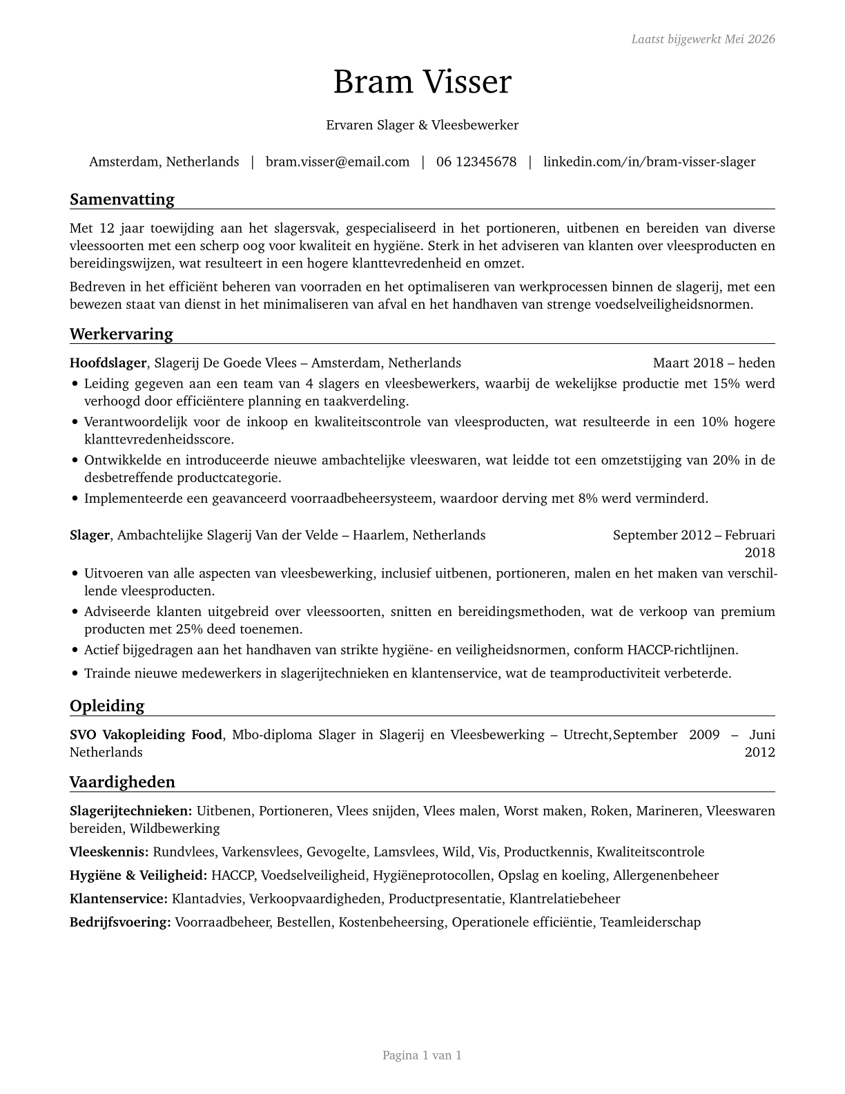 Butchers and Meat Cutters CV in Dutch — page 1