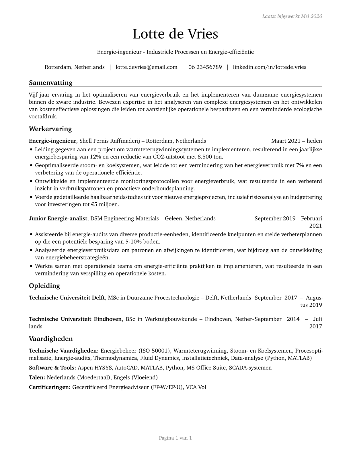 Energy Engineers, Except Wind and Solar CV in Dutch — page 1