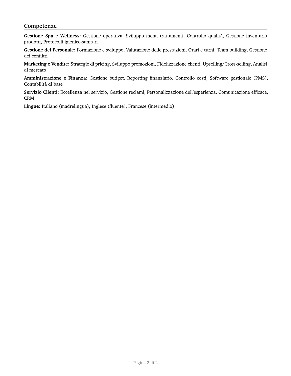 Spa Managers CV in Italian — page 2