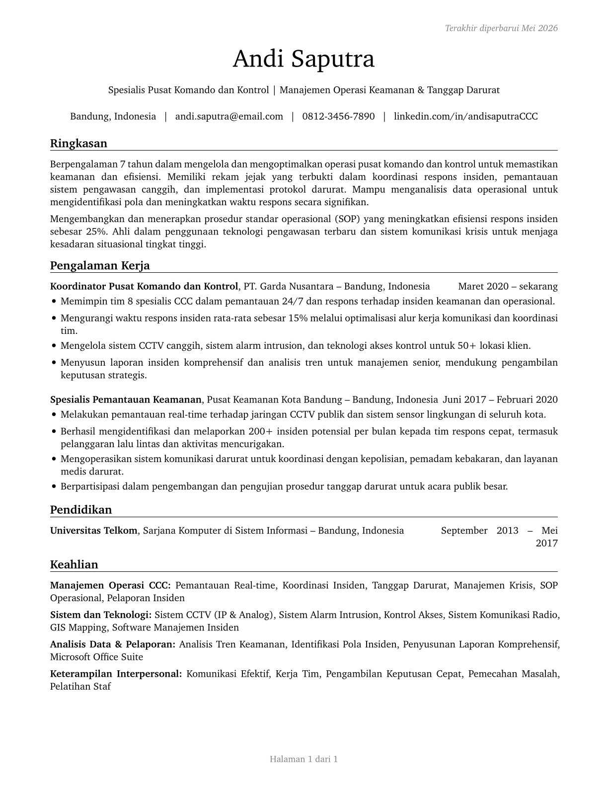 Command and Control Center Specialists CV in Indonesian — page 1