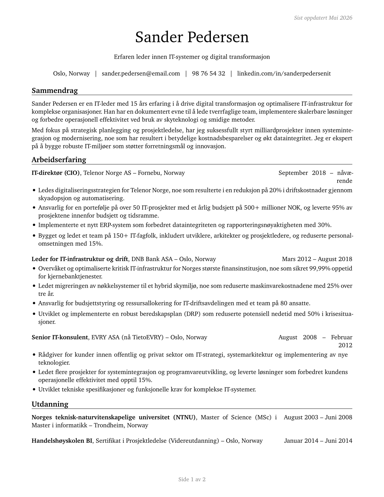 Computer and Information Systems Managers CV in Norwegian_bokmal — page 1