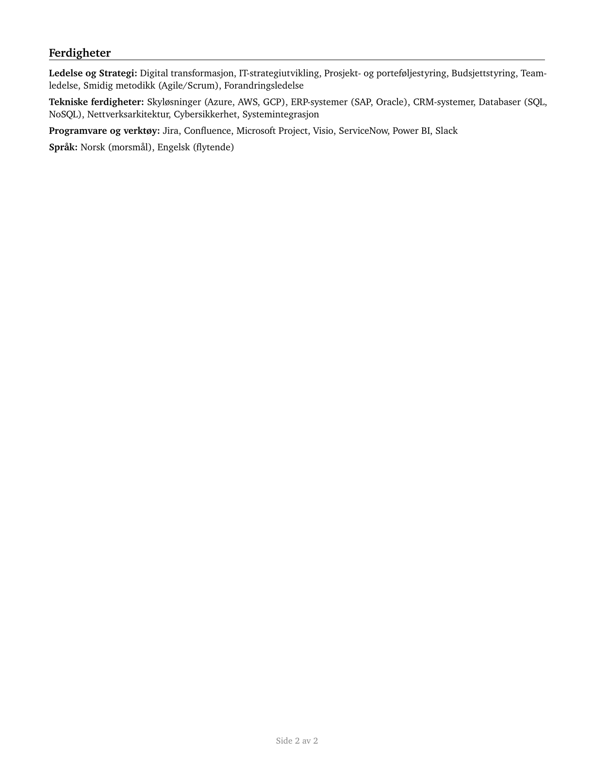 Computer and Information Systems Managers CV in Norwegian_bokmal — page 2