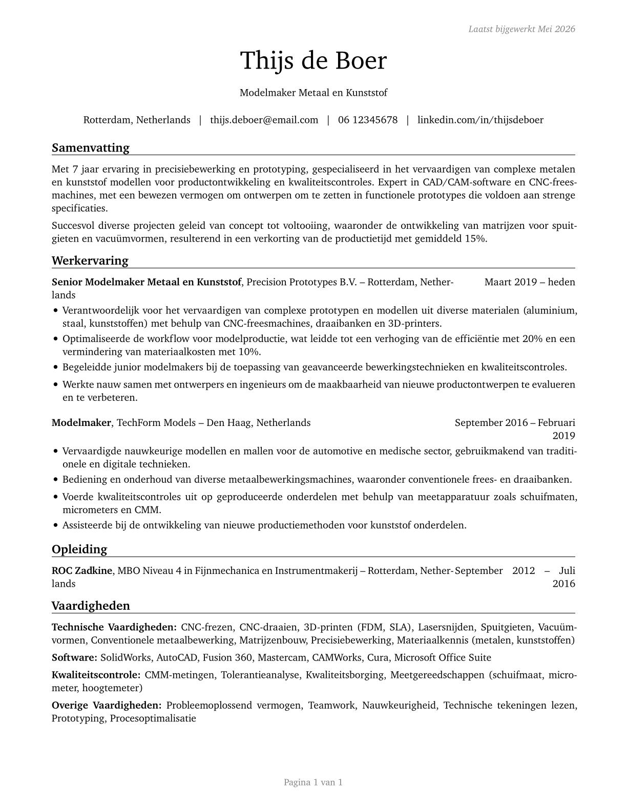 Model Makers, Metal and Plastic CV in Dutch — page 1