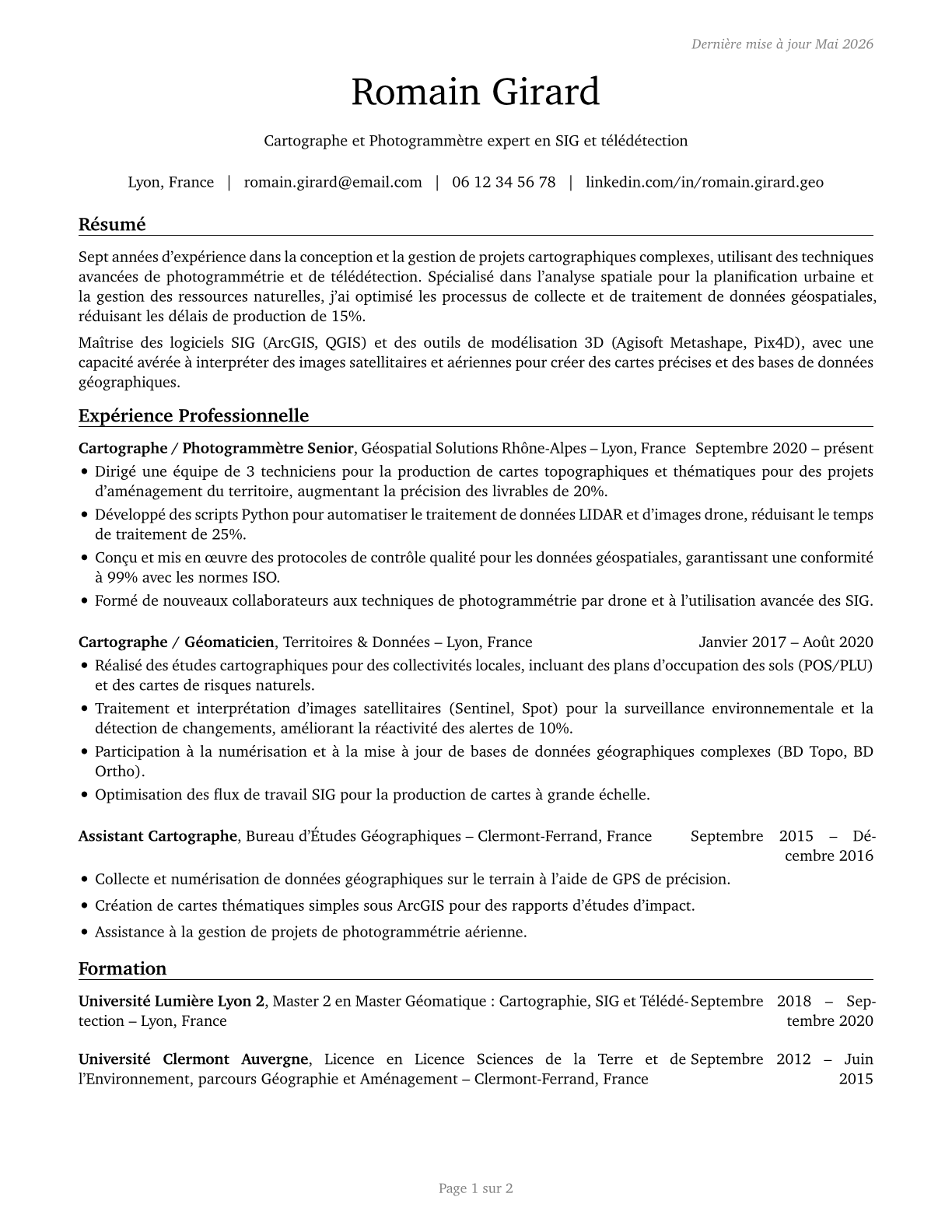 Cartographers and Photogrammetrists CV in French — page 1