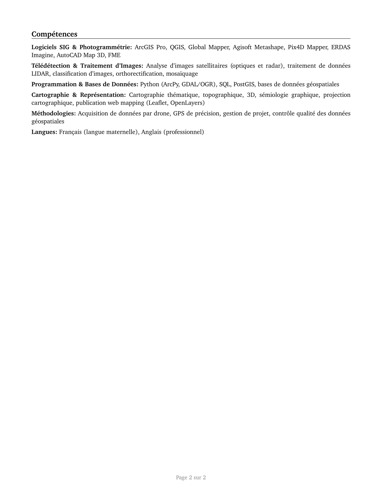 Cartographers and Photogrammetrists CV in French — page 2