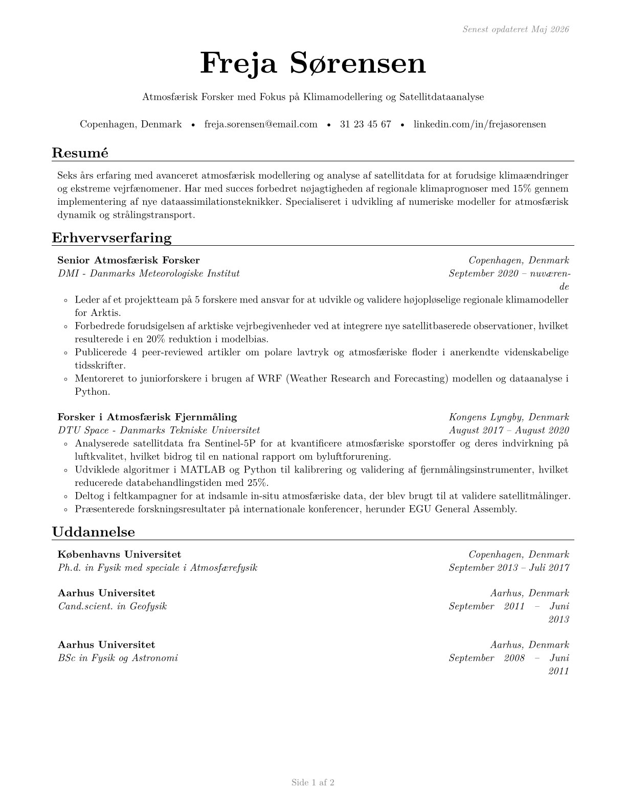 Atmospheric and Space Scientists CV in Danish — page 1