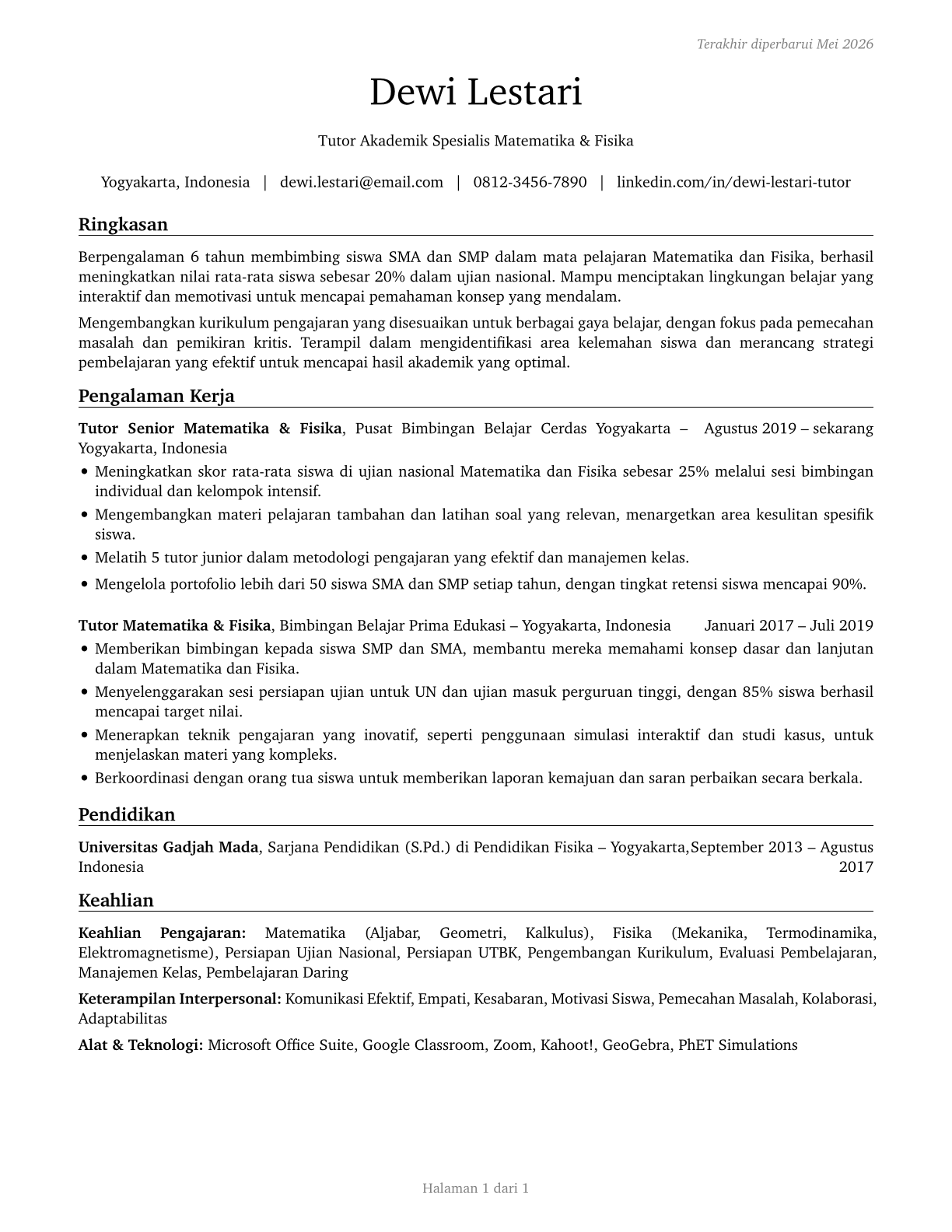 Tutors CV in Indonesian — page 1