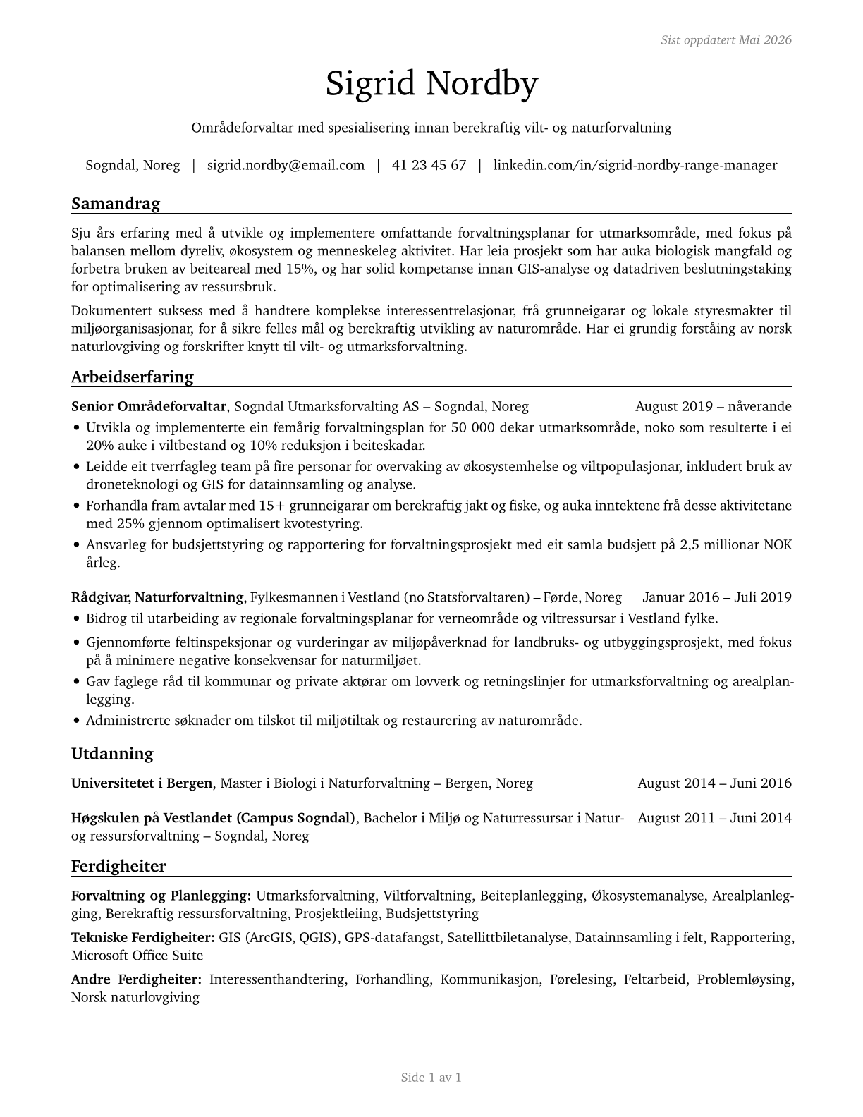 Range Managers CV in Norwegian_nynorsk — page 1
