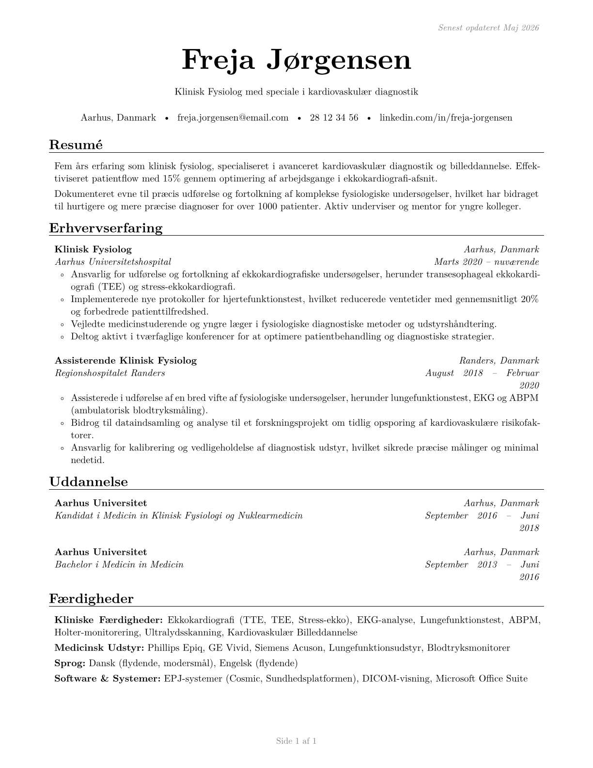 Healthcare Practitioners and Technical Workers, All Other CV in Danish — page 1
