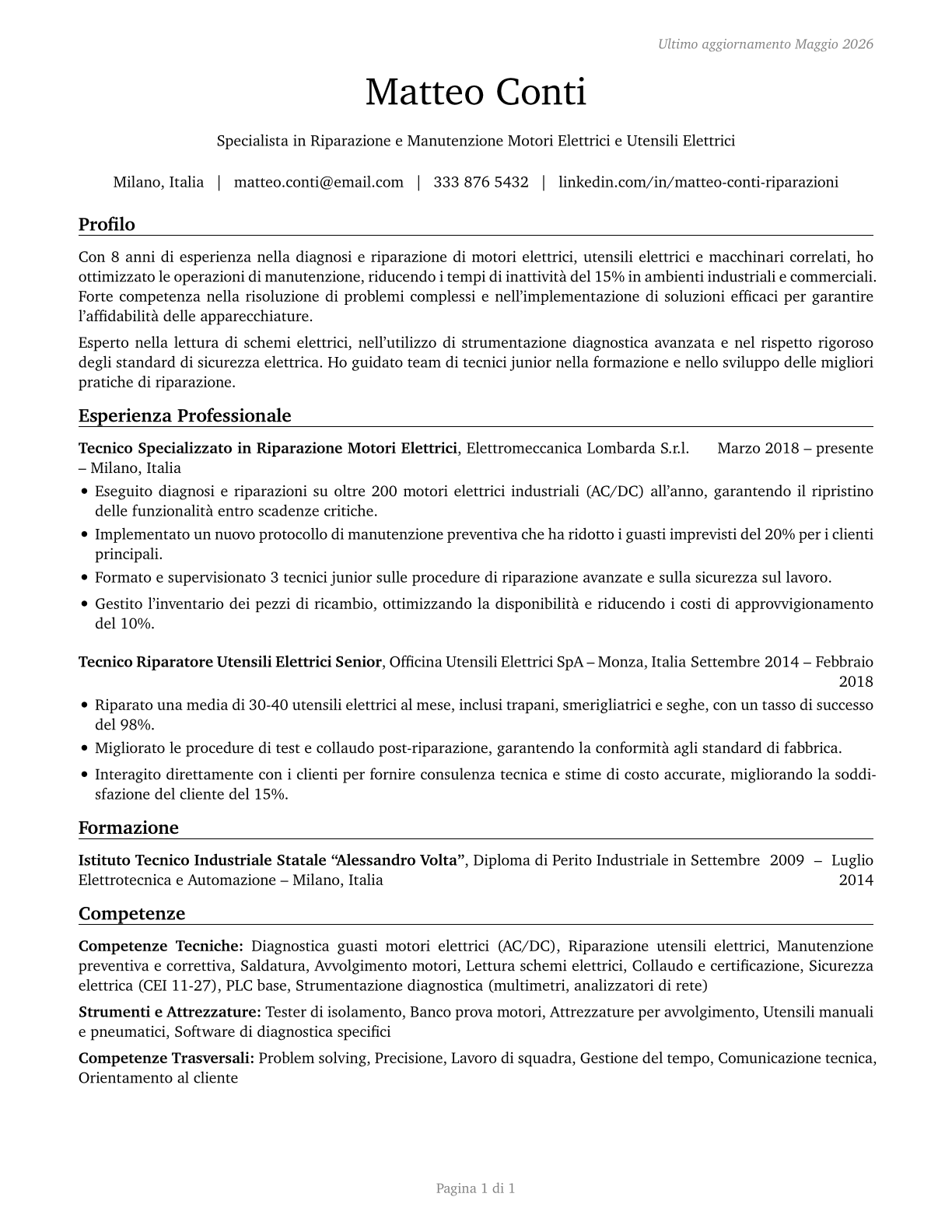 Electric Motor, Power Tool, and Related Repairers CV in Italian — page 1