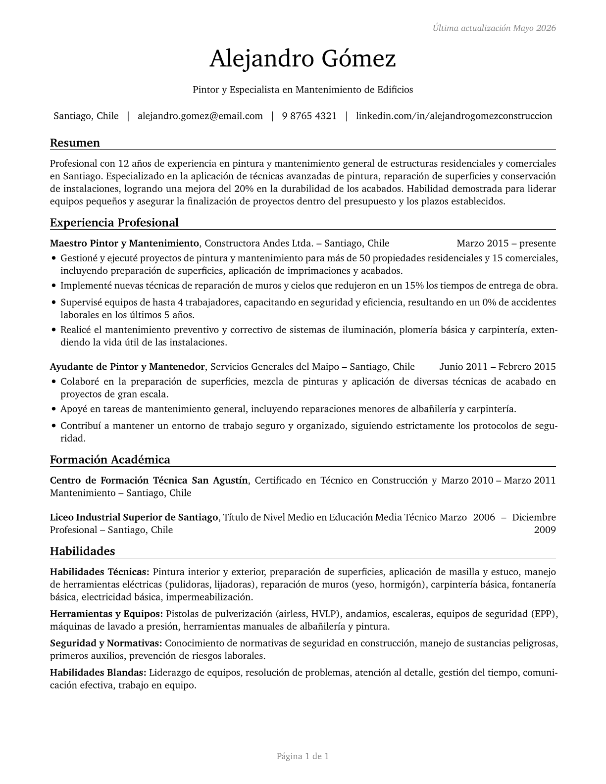 Painters, Construction and Maintenance CV in Spanish — page 1