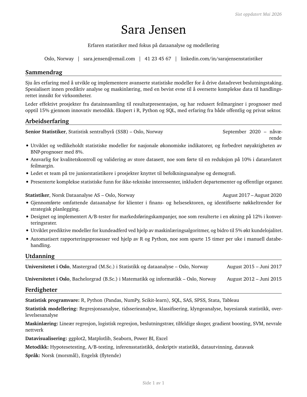Statisticians CV in Norwegian_bokmal — page 1