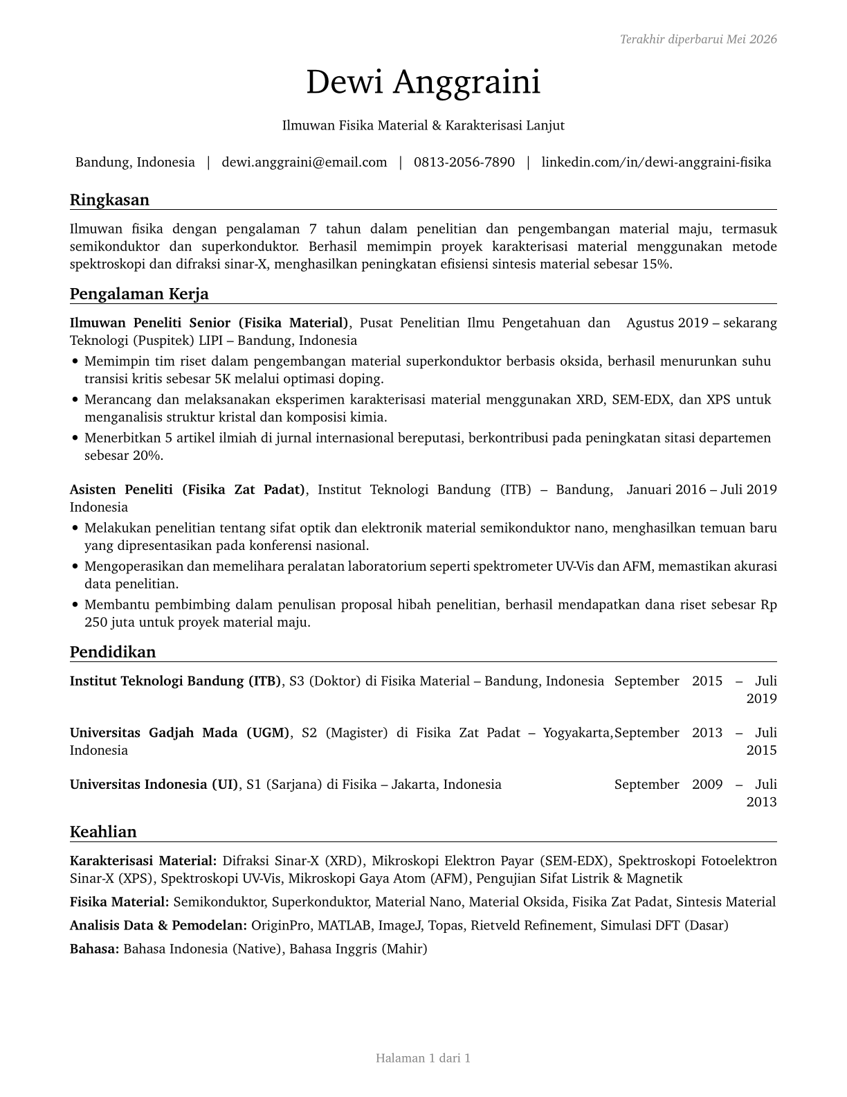 Physical Scientists, All Other CV in Indonesian — page 1
