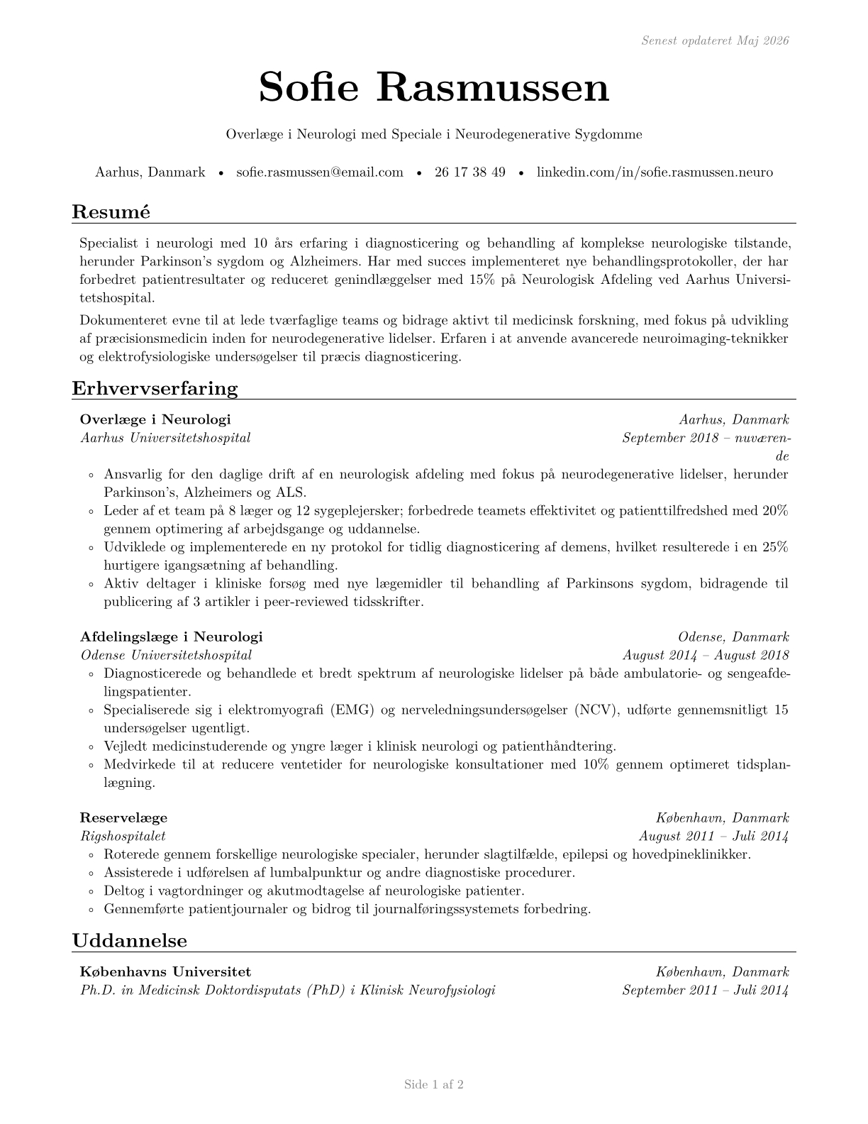 Neurologists CV in Danish — page 1