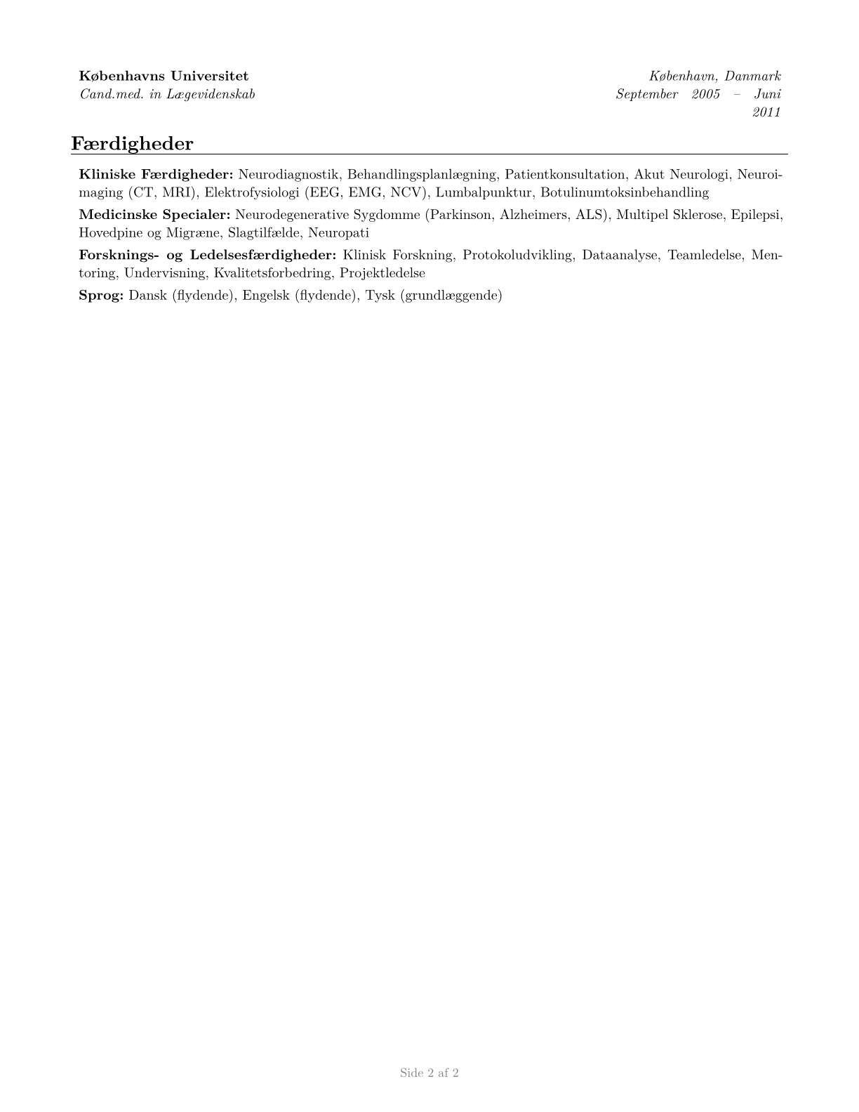 Neurologists CV in Danish — page 2