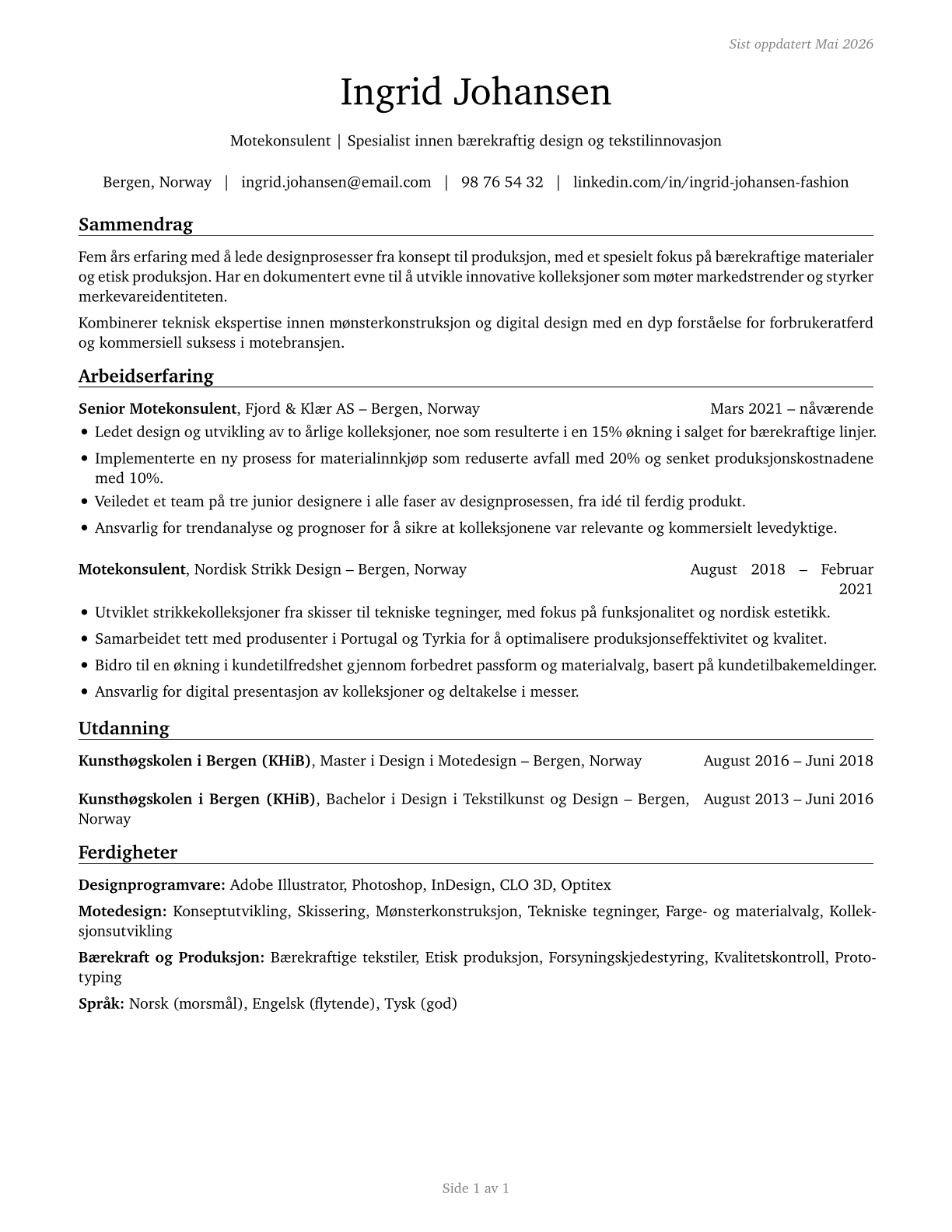 Fashion Designers CV in Norwegian_bokmal — page 1