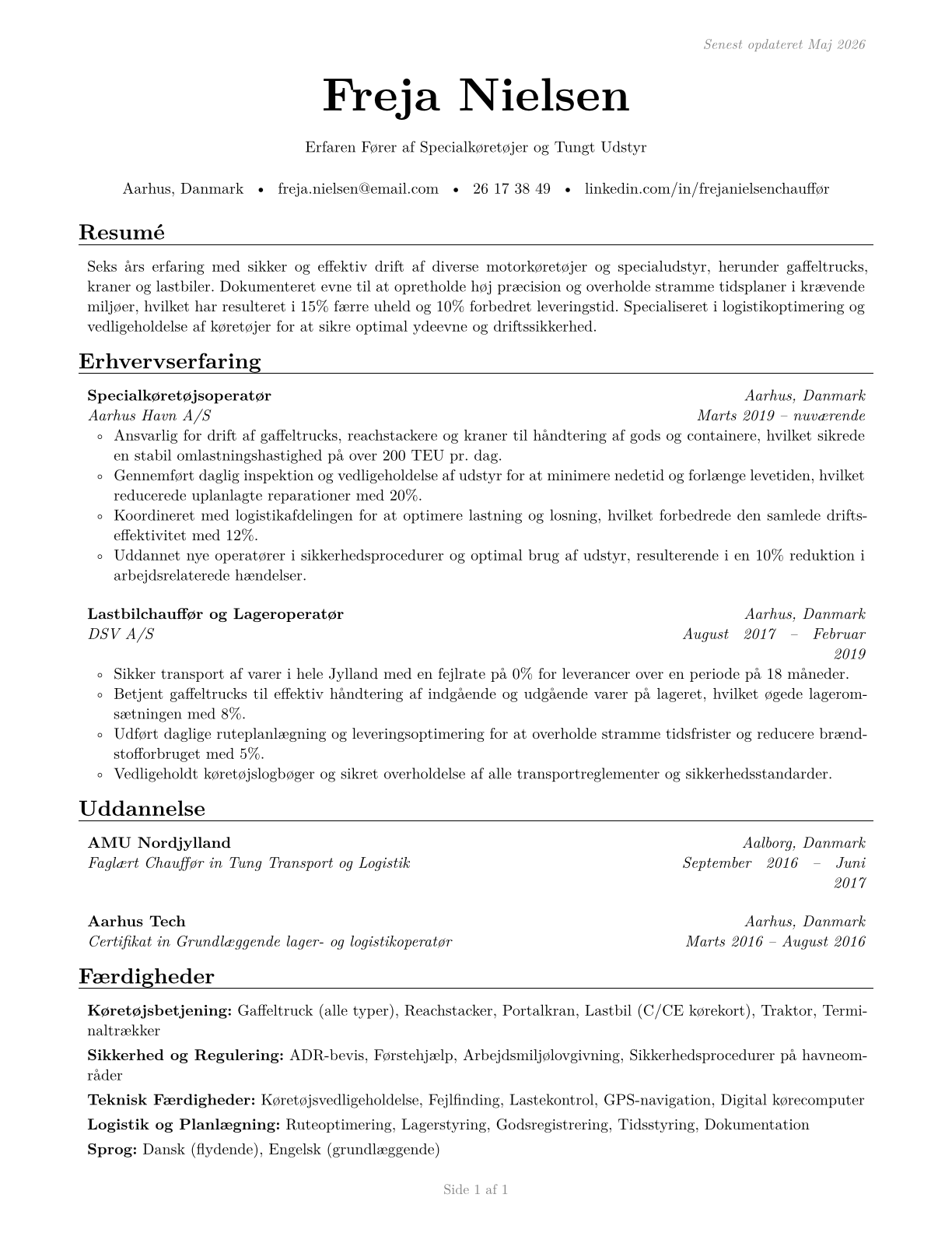 Motor Vehicle Operators, All Other CV in Danish — page 1
