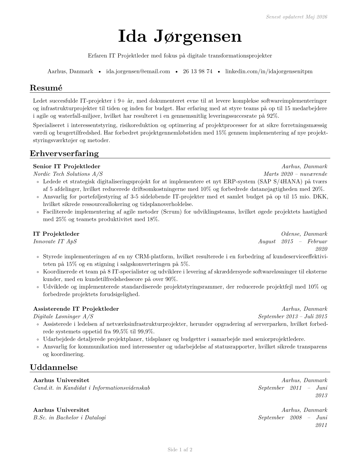Information Technology Project Managers CV in Danish — page 1