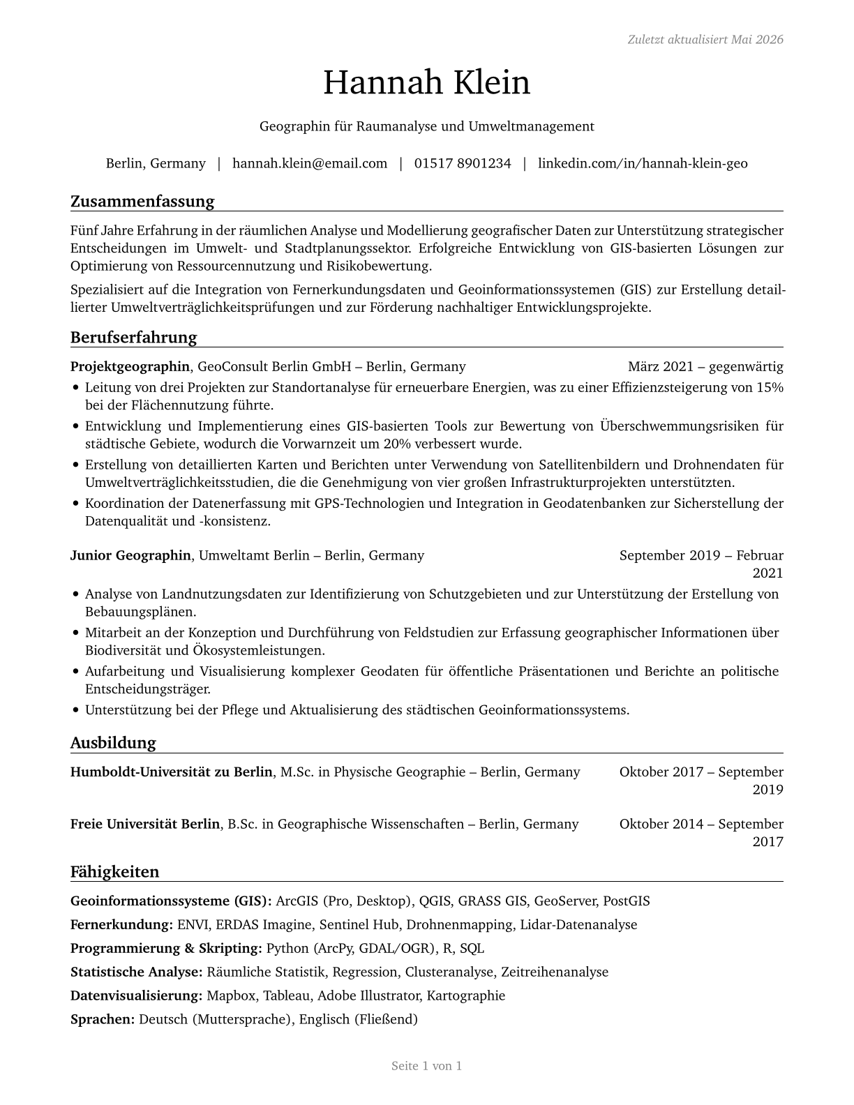 Geographers CV in German — page 1