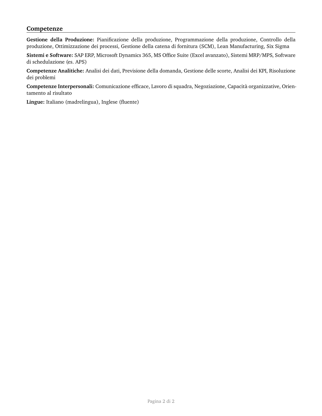 Production, Planning, and Expediting Clerks CV in Italian — page 2