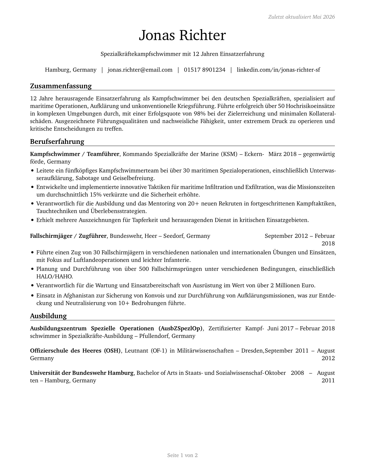 Special Forces CV in German — page 1