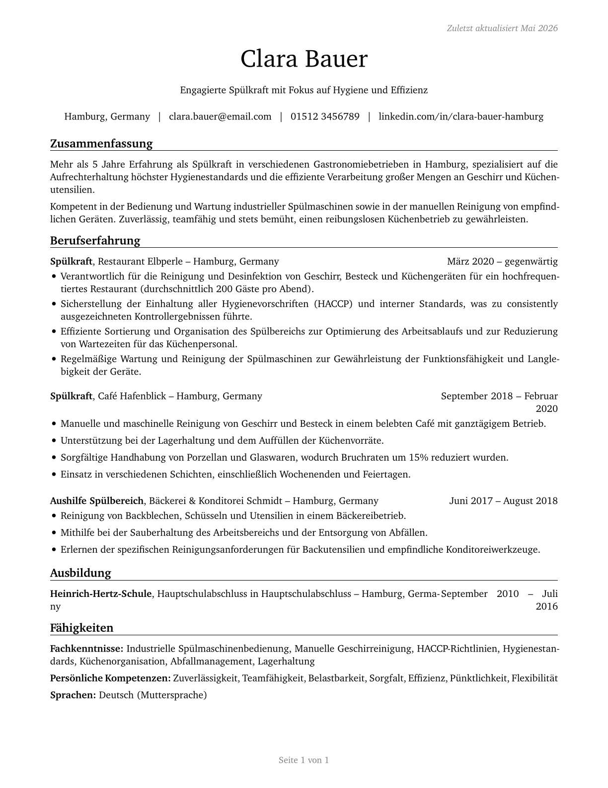 Dishwashers CV in German — page 1