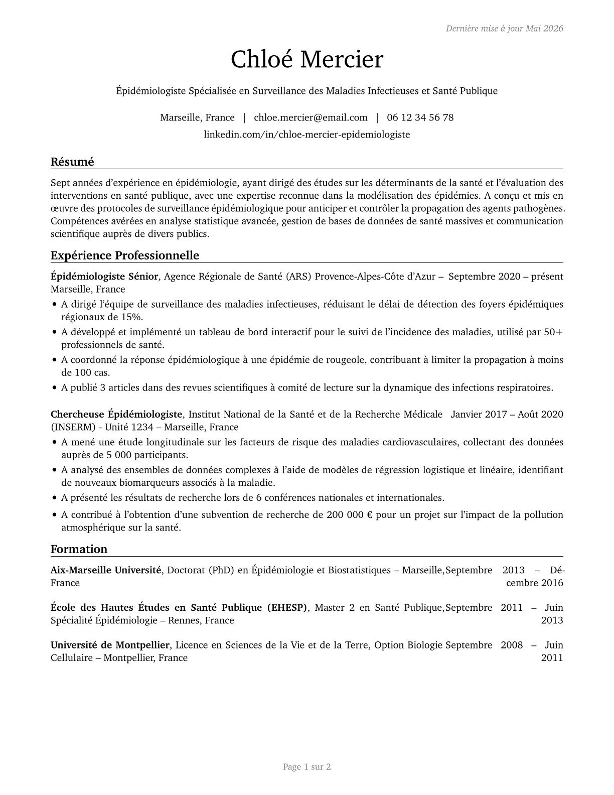 Epidemiologists CV in French — page 1