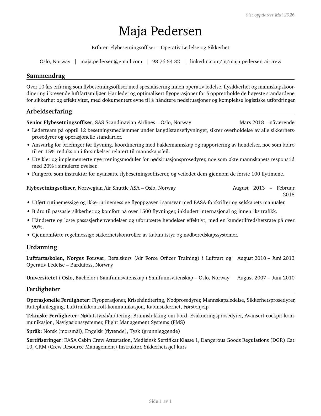 Air Crew Officers CV in Norwegian_bokmal — page 1