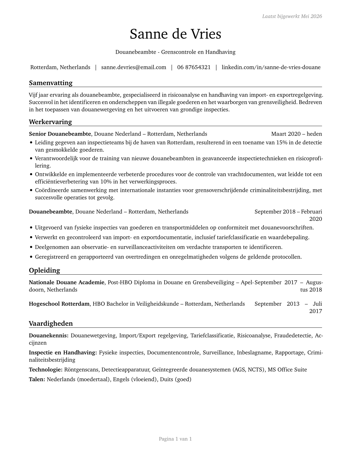 Customs and Border Protection Officers CV in Dutch — page 1