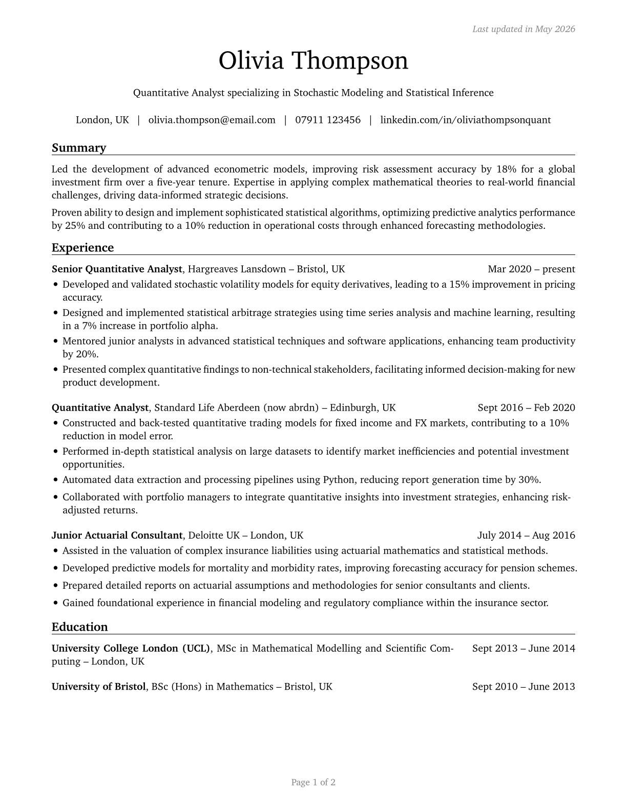 Mathematical Science Occupations, All Other CV in English — page 1