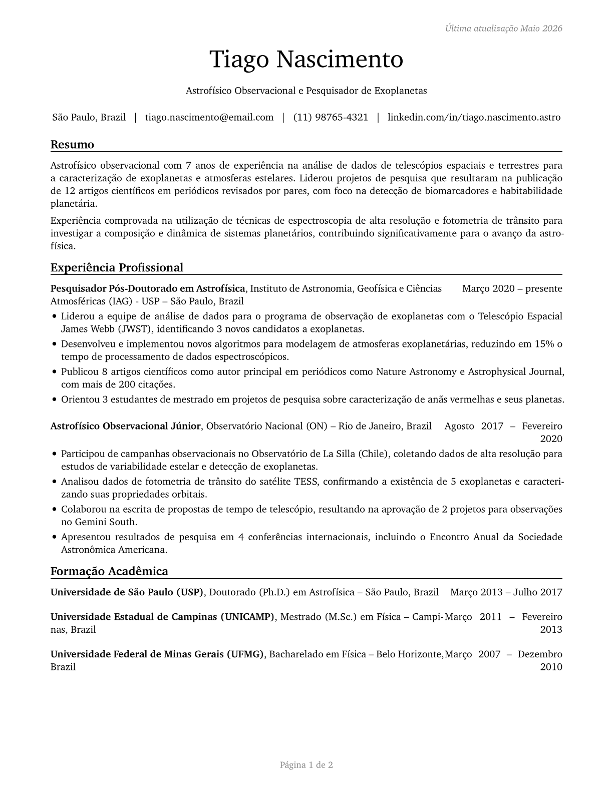 Astronomers CV in Portuguese — page 1