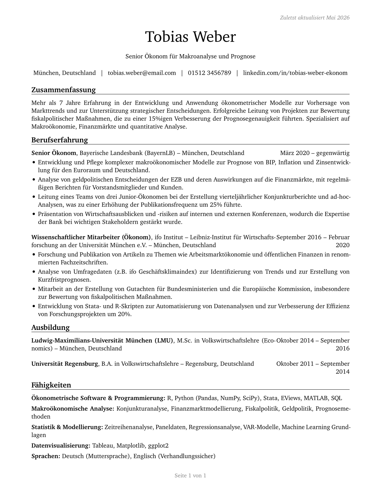 Economists CV in German — page 1