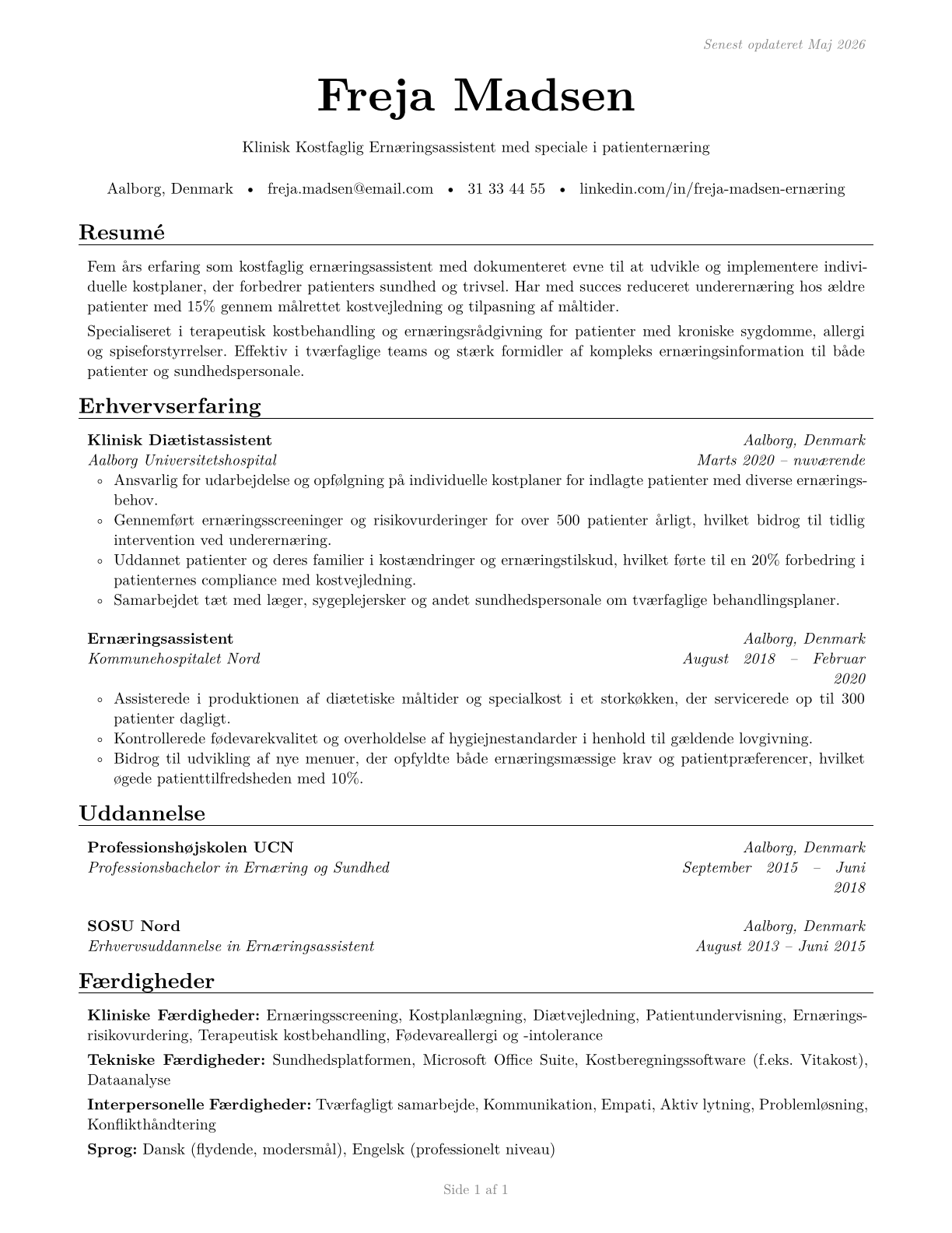 Dietetic Technicians CV in Danish — page 1