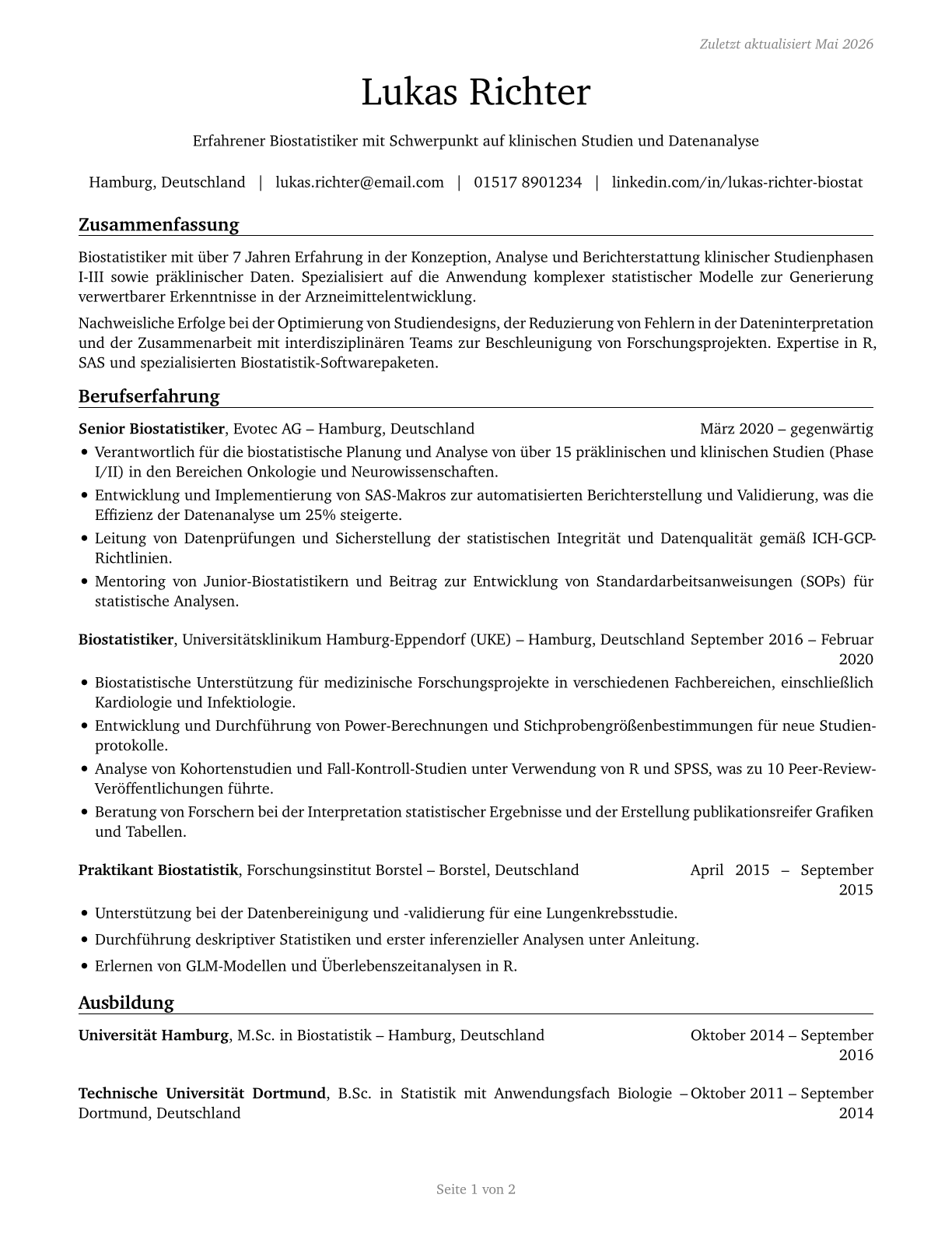 Biostatisticians CV in German — page 1