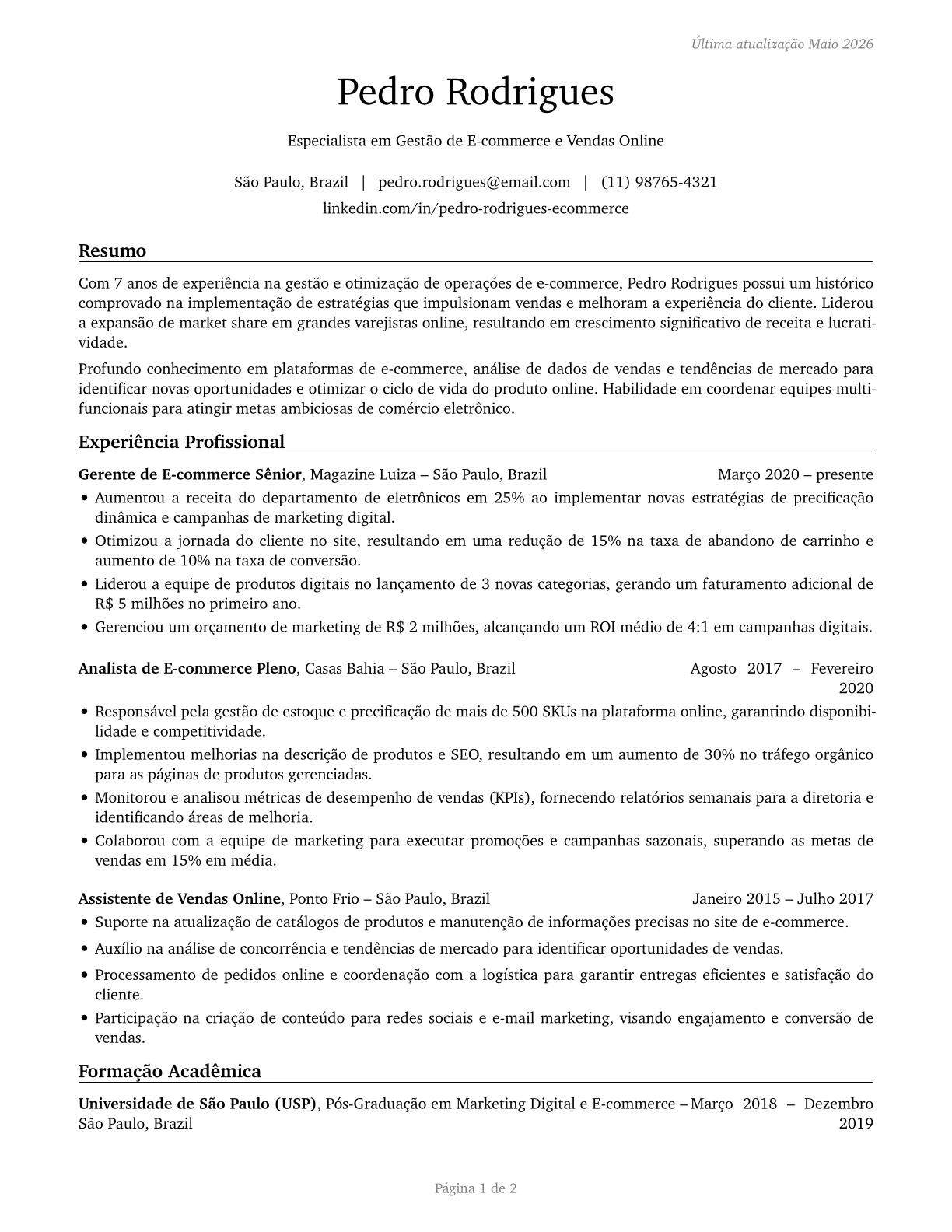 Online Merchants CV in Portuguese — page 1