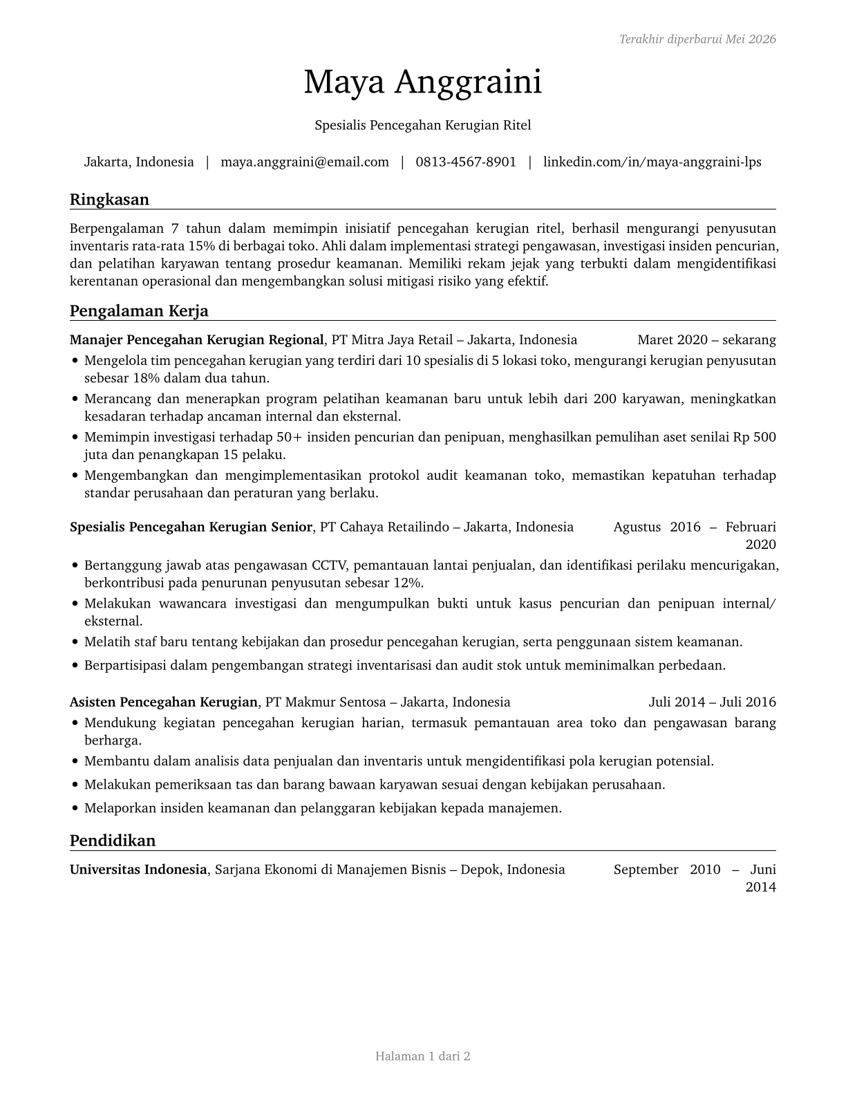 Retail Loss Prevention Specialists CV in Indonesian — page 1