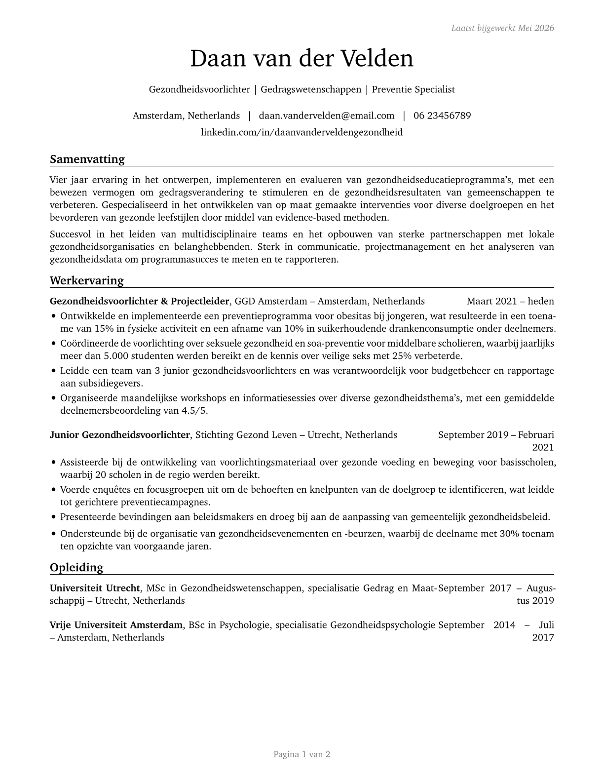 Health Education Specialists CV in Dutch — page 1