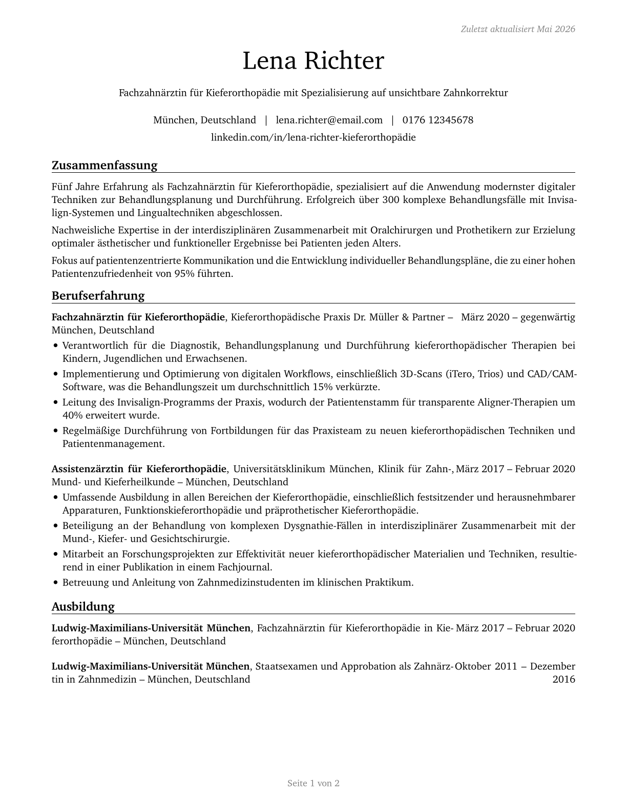 Orthodontists CV in German — page 1