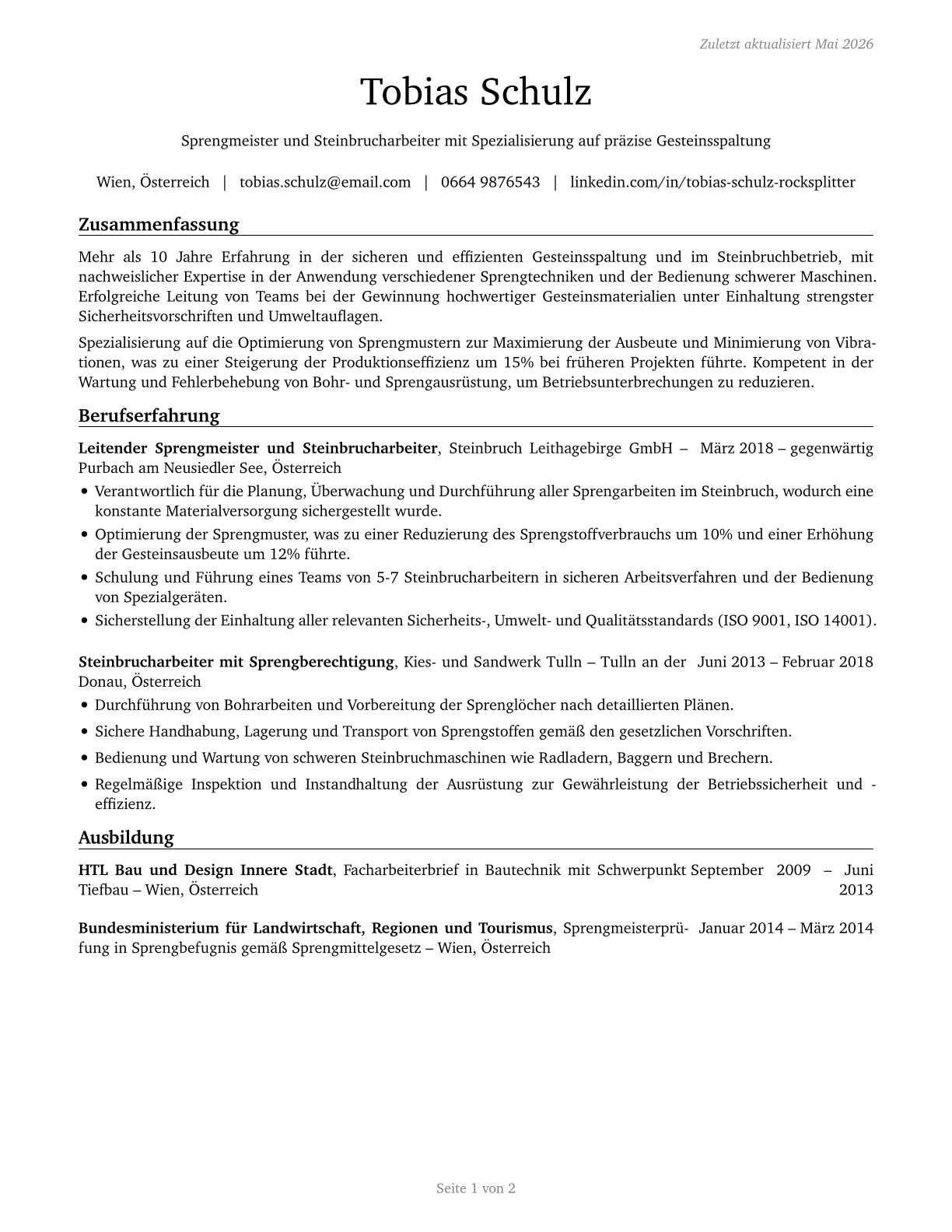 Rock Splitters, Quarry CV in German — page 1