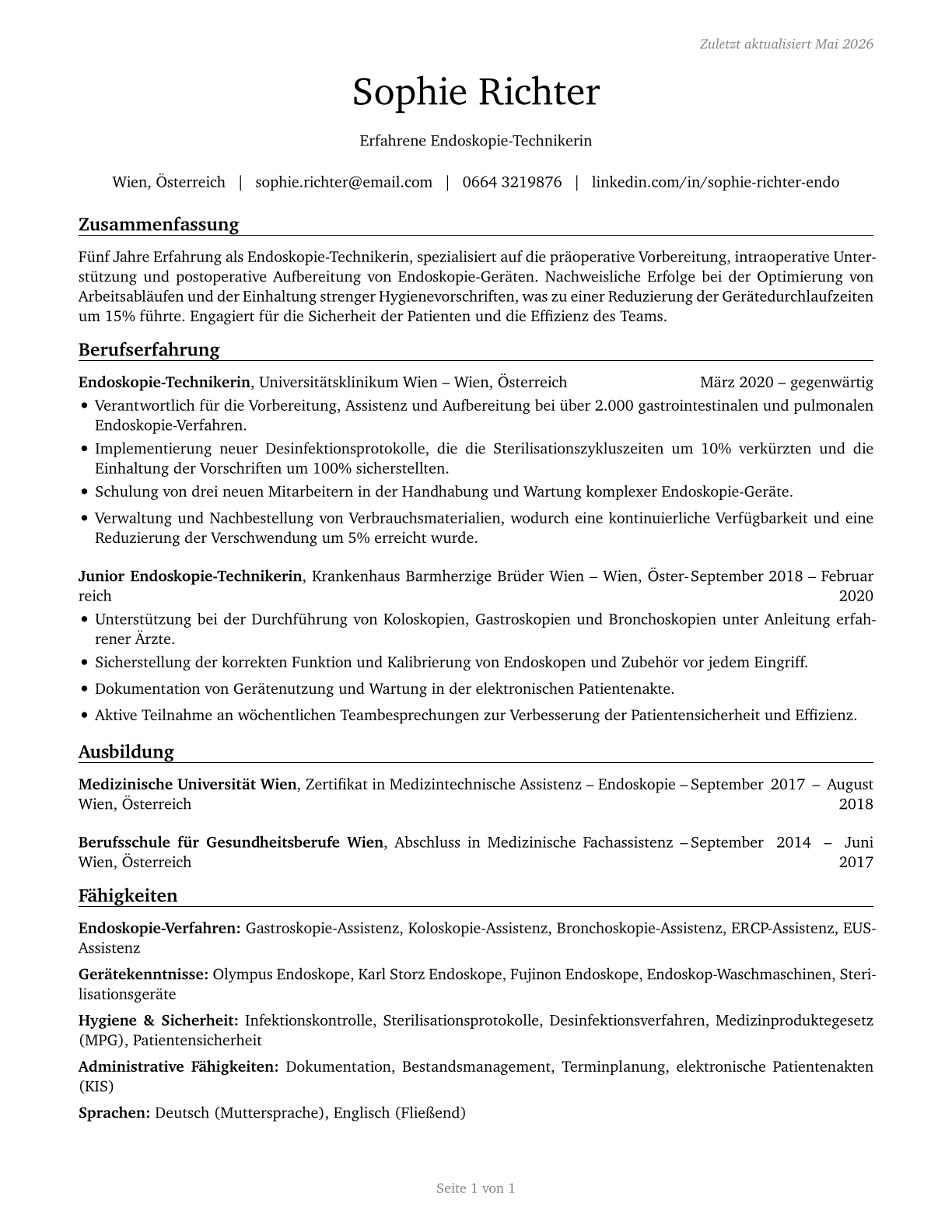 Endoscopy Technicians CV in German — page 1