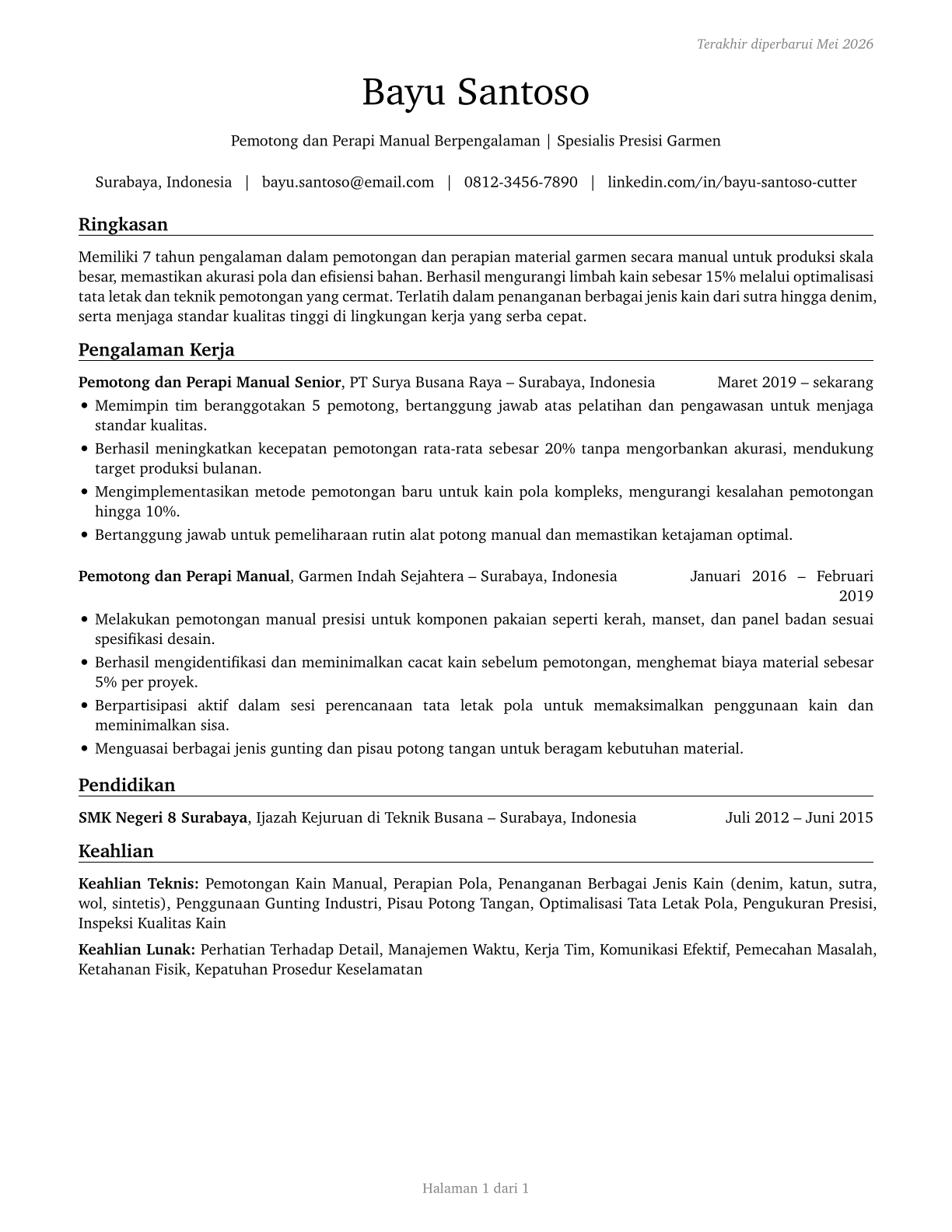 Cutters and Trimmers, Hand CV in Indonesian — page 1