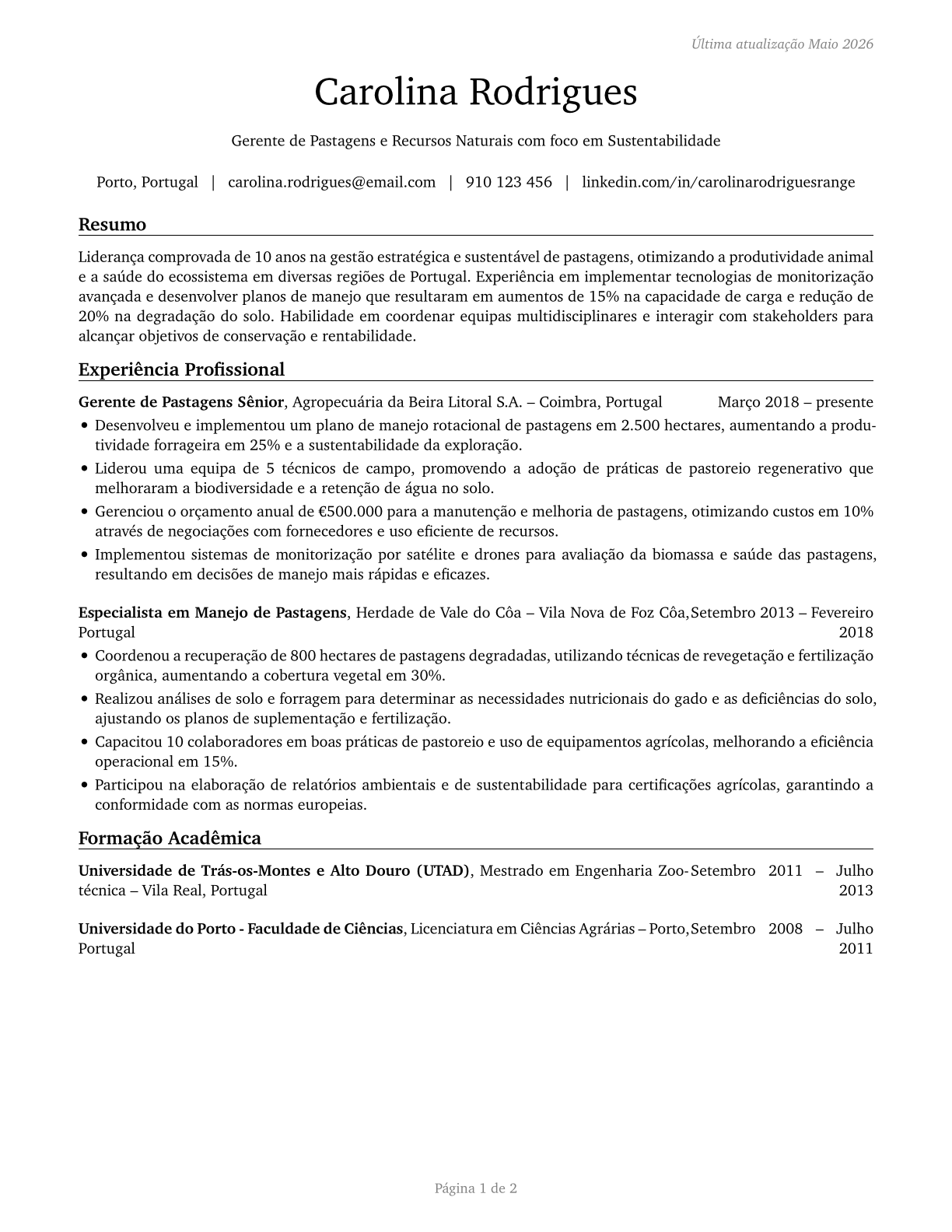 Range Managers CV in Portuguese — page 1