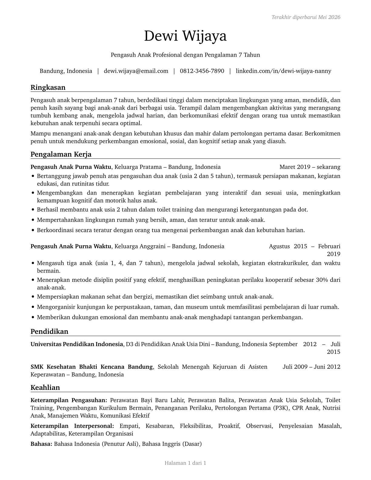 Nannies CV in Indonesian — page 1