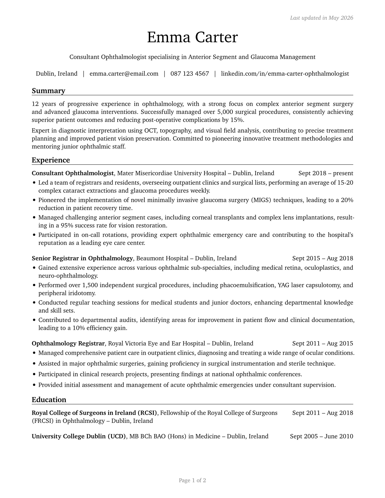 Ophthalmologists, Except Pediatric CV in English — page 1