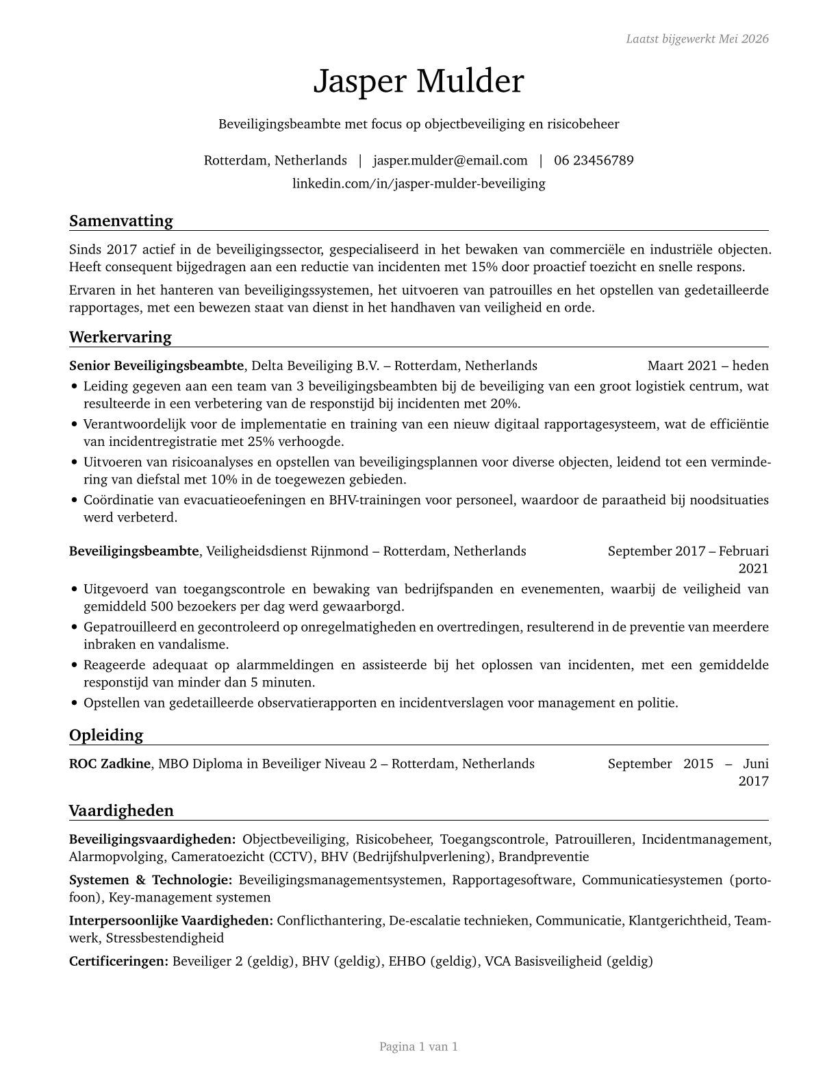 Security Guards CV in Dutch — page 1