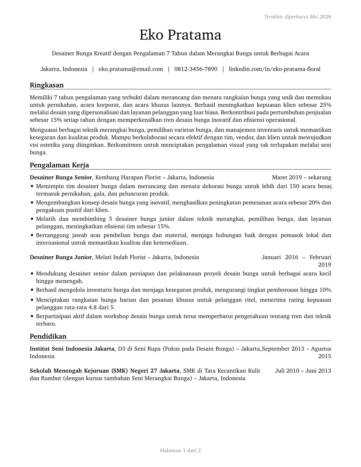 Floral Designers CV in Indonesian — page 1