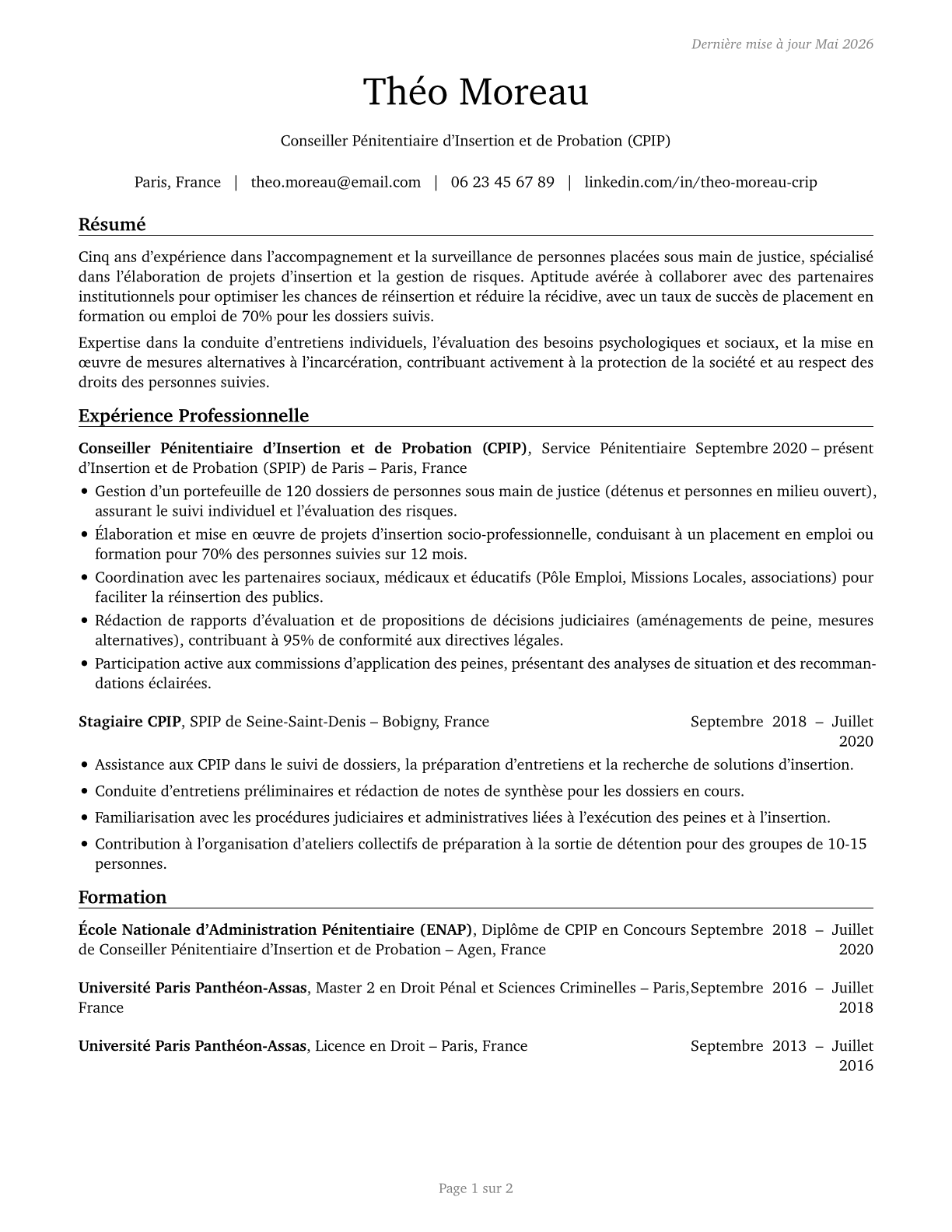 Probation Officers and Correctional Treatment Specialists CV in French — page 1