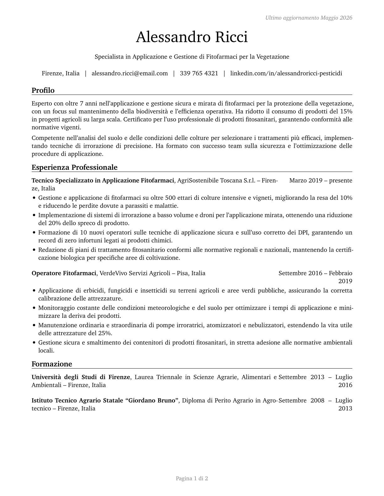 Pesticide Handlers, Sprayers, and Applicators, Vegetation CV in Italian — page 1